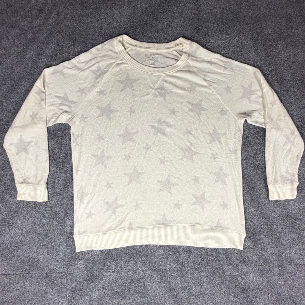 Lucky Brand Womens Cream Star Print Raglan Pullover Sweatshirt Size 1X XL